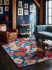 KADIMA DESIGN Wollteppich Kurzflor DAHLIA Geometrisch Floral Naturfaser Wohnzimmer in Multi
