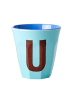 Rice Melamin Becher Buchstabe U in Hellblau | Blau | Braun