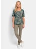 GOLDNER Sommershirt aus pflegeleichtem Viskose-Jersey in khaki / petrol / gemustert