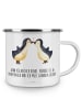 Mr. & Mrs. Panda Camping Emaille Tasse Pinguine Kuss mit Spruch in Weiß