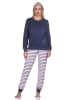 NORMANN Frottee Pyjama Hose gestreift Oberteil - 82700 in marine