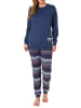 NORMANN Pyjama Bündchen und gestreifter Hose - 69179 in blau-melange