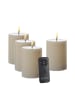 Deluxe Homeart 4er Set LED Kerzen MIA Echtwachs Deluxe 7,5x10cm mit Batterien Fernb. In creme