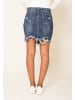 Nina Carter Jeans Mini Rock Knie Lang Stretch Fransen Risse in Dunkelblau