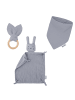 Räuberella Baby Geschenkset Schmusetuch Hase, Holz-Beißring & Halstuch in Grau-Blau