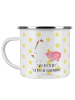 Mr. & Mrs. Panda Emaille Tasse Einhorn Schwein mit Spruch in Weiß
