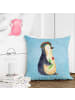 Mr. & Mrs. Panda Kissen für Sofa Pinguin Blumen ohne Spruch in Eisblau