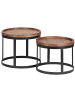 KADIMA DESIGN Beistelltisch-Set Massiv | 2 Runde Tische, Metallgestell in Braun