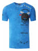 Rusty Neal Verwaschenes Rundhals T-Shirt mit Knopfleiste und Prints in Blau