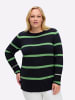 sheego Pullover in tiefblau-apfel-geringelt