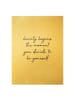 WALLART Leinwandbild Gold - Typografie Beauty Begins Zitat in Schwarz-Weiß