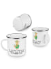 Mr. & Mrs. Panda Camping Emaille Tasse Sportlehrer Herz mit Spruch in Weiß