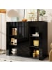 ABRIHOME Küchenschrank Buffet mit Glasregalen und Schranktür 95x35x83 cm Schwarz