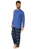 NORMANN Schlafanzug lang Pyjama karierte FlanellHose in blau