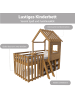 ABRIHOME Kinderbett Hochbett 90x200 mit Dach und Fenster, Massivholz in Braun