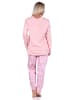 NORMANN Pyjama langarm Schlafanzug Karohose und Knopfleiste am Hals in rosa