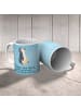Mr. & Mrs. Panda Kaffeebecher Pinguin mHerzieren mit Spruch in Eisblau