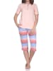 NORMANN Kurzarm Capri Schlafanzug Pyjama Übergröße Zick Zack Muster in apricot