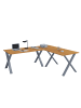 VCM  X Schreibtisch Eckschreibtisch L Form 190x190x50 in Silber / Buche