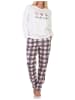 NORMANN Schlafanzug langarm Pyjama karierter Hose Jersey Übergrößen in weiß