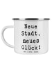 Mr. & Mrs. Panda Emaille Tasse Spruch Umzug neue Stadt mit Spruch in Weiß