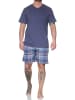 NORMANN Schlafanzug kurzarm Shorty mit karierter Jersey Hose in blau