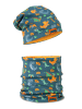 Reusch Mütze und Schal Reusch Kids Hat and Scarf Set in 4573 dark blue / dinosaurs