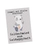Mr. & Mrs. Panda Postkarte Goldschmied Leidenschaft mit Spruch in Grau Pastell