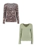 Hailys Langarmshirt 2er-Set V-Ausschnitt Normale Passform in Grau-Grün