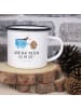 Mr. & Mrs. Panda XL Emaille Tasse Kaffee Bohne mit Spruch in Weiß