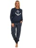 NORMANN Schlafanzug Pyjama Bündchen Anker in marine