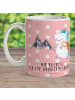 Mr. & Mrs. Panda Tasse Einhorn Bergsteiger mit Spruch in Rot Pastell