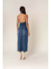 Nina Carter Eleganter Neckholder Jeans Kleid Midi Rock Denim Dress in Blau