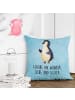 Mr. & Mrs. Panda Kissen 40x40 Pinguin Marienkäfer mit Spruch in Eisblau