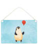Mr. & Mrs. Panda Wandbild Holz Pinguin Luftballon ohne Spruch in Eisblau