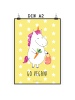 Mr. & Mrs. Panda Plakat Einhorn Vegan mit Spruch in Gelb Pastell