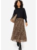 SASSYCLASSY Langer Plissée-Rock aus Chiffon mit Leo-Print in Braun