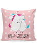 Mr. & Mrs. Panda Dekokissen Einhorn Mitteilung mit Spruch in Rot Pastell