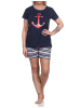 NORMANN Shorty Pyjama Anker und gestreiften Shorts - 74903 in navy