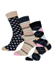 Yuhu Premium Baumwoll Damen Socken gemustert 6er Pack in Mehrfarbig