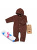 Kinderhaus Blaubär Baby-Overall mit Kapuze, Holzknöpfen & Mulltuch Blaubaer in Zimt Melange