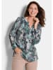 GOLDNER Elegantes Blusenshirt mit V-Ausschnitt in petrol / gemustert