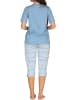 NORMANN Kurzarm Capri Schlafanzug Pyjama Ethnolook in hellblau