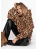 SASSYCLASSY Oversize Teddy Sweatshirt mit Kapuze in Leo-Print in Beige, Leo