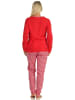 NORMANN langarm Schlafanzug Pyjama Katzen und karierter Jersey Hose - 66208 in rot