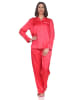 NORMANN Satin Schlafanzug langarm Pyjama Knopfleiste in rot