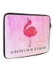 Mr. & Mrs. Panda Laptoptasche Flamingo Stolz mit Spruch in Aquarell Pink