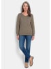GOLDNER Kurzgröße:  Strickpullover mit V-Ausschnitt in beige