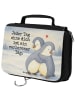 Mr. & Mrs. Panda Kulturtasche Pinguine Kuscheln Design mit Spruch in Weiß