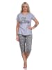 NORMANN kurzarm Schlafanzug Capri Pyjama Eulen "Nachteule" - 79942 in grau